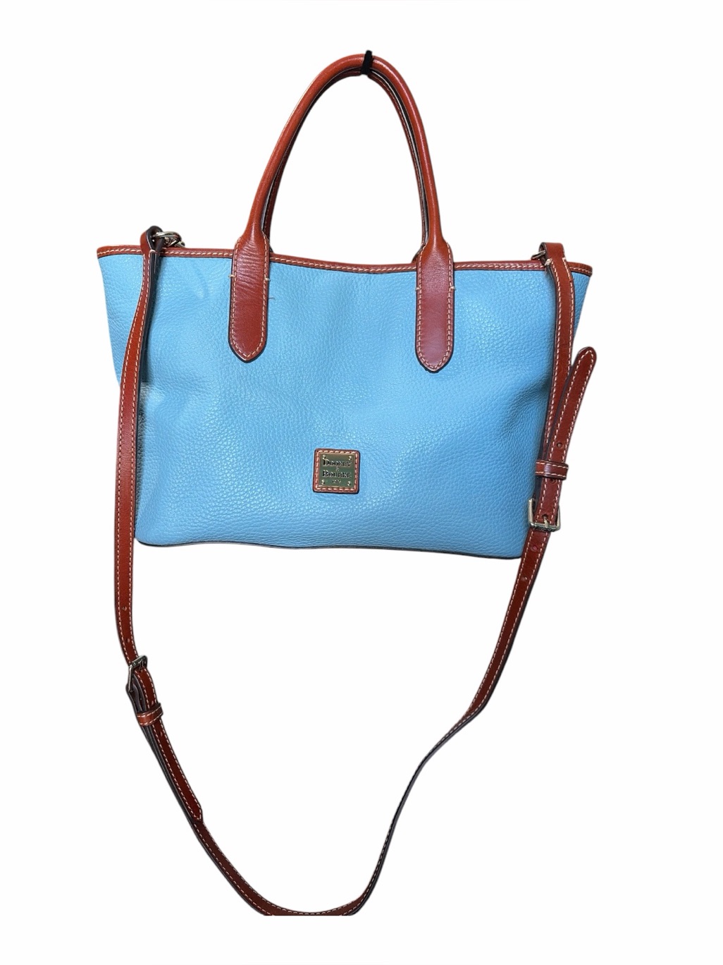 Dooney & Bourke Light Blue Leather Shoulder Tote With Brown Trim